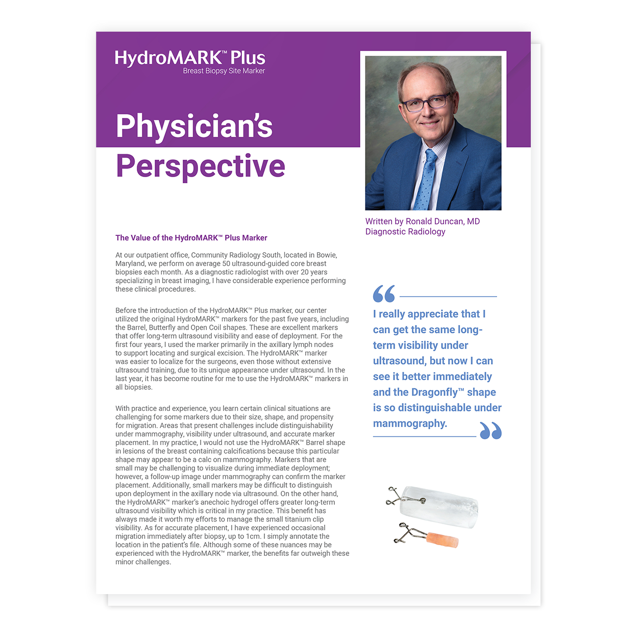Physician's Perspective Paper by Dr. Duncan about HydroMARK Plus marker